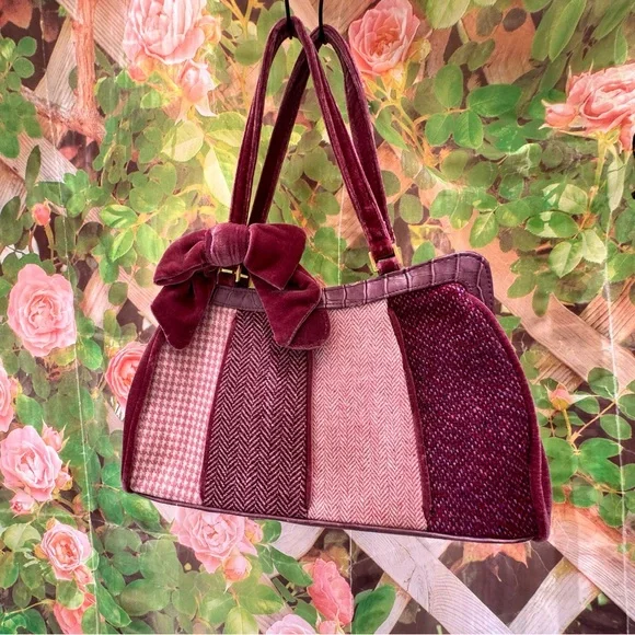 Ladies Who Lunch precious velvet boucle handbag retro vintage bow mauvelous - Picture 1 of 6
